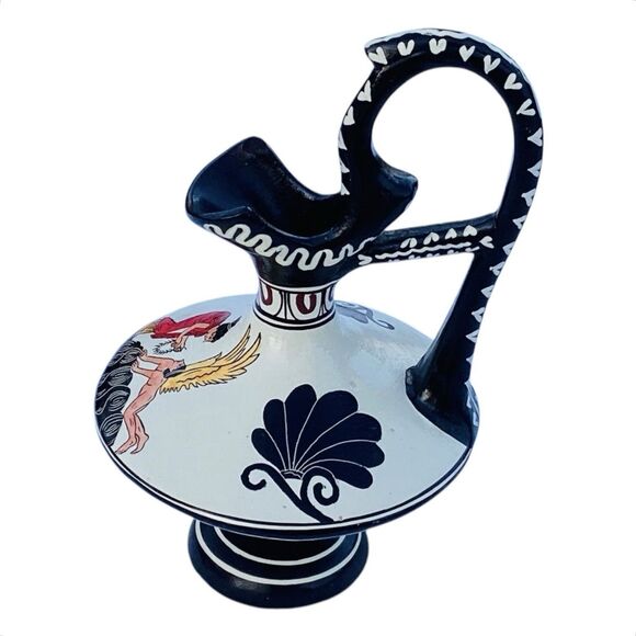 Greece Terra Cotta Hand Painted Ewer Vase Nude Man Angel 7.75” **READ** - Picture 5 of 10